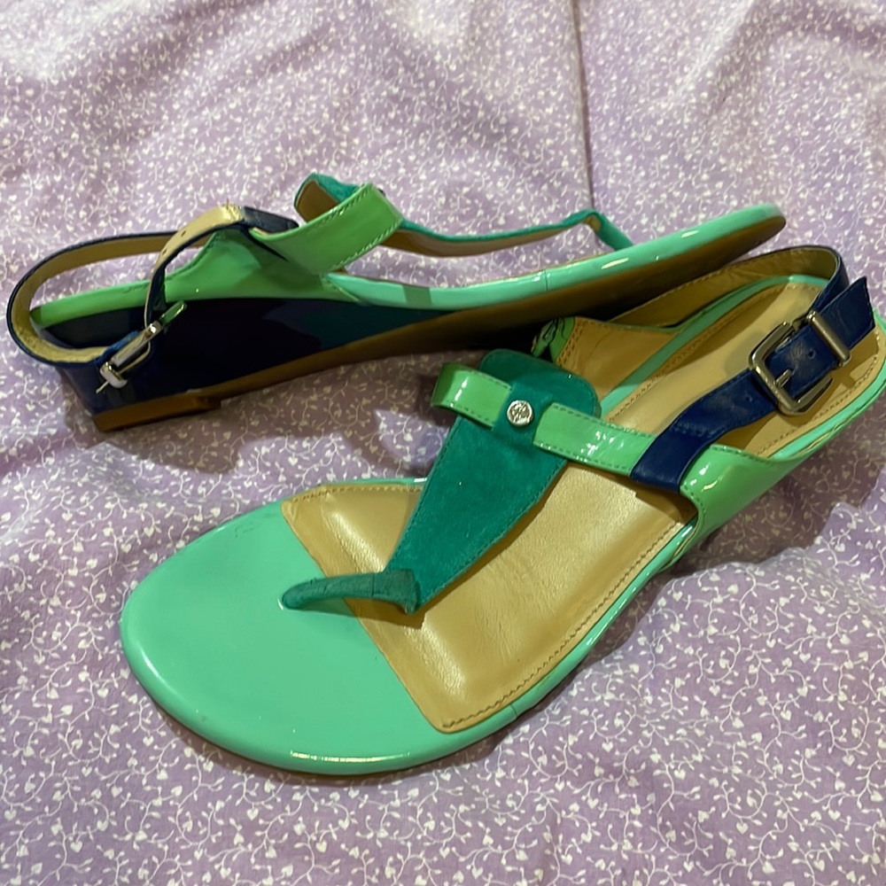 Navy blue and teal Antonio Melani wedge sandals